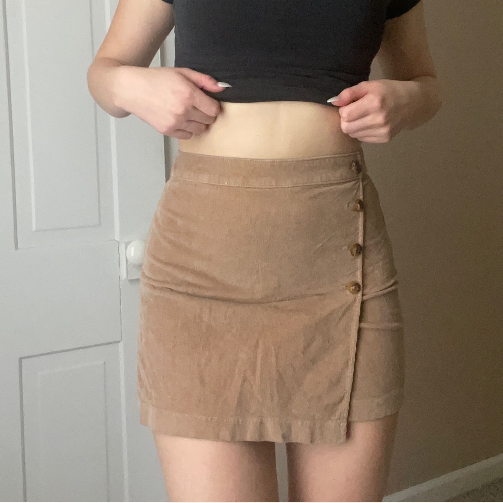 Hollister Ultra High-Rise Corduroy Mini Pencil Brown Khaki Skirt Size S Zip Up